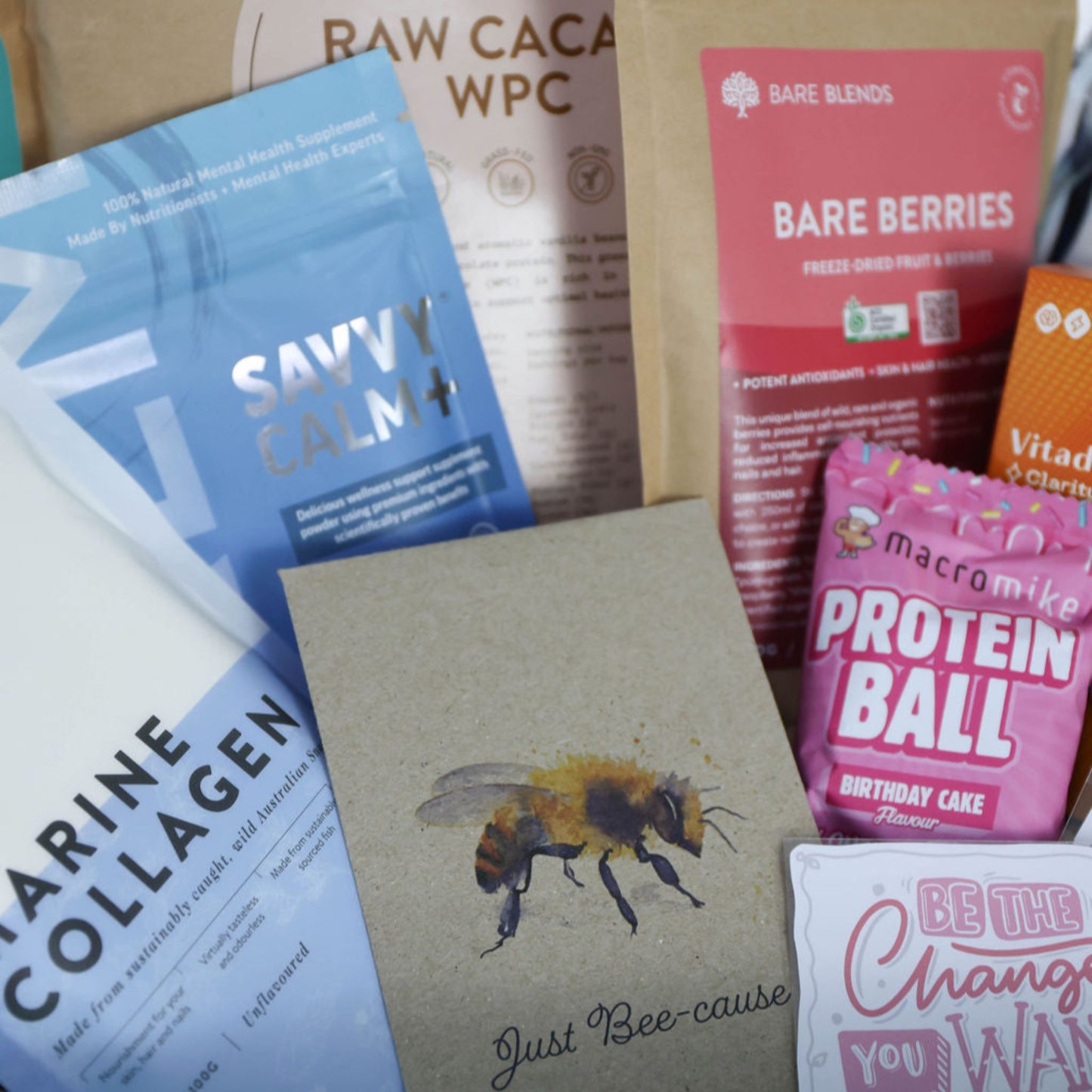 monthly box subscriptions marine collagen, bare blends, thankfully nourished, macro mike, savvy beverages 